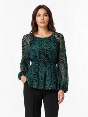 ALC KAREN FOREST GREEN EMERALD VELVET BURNOUT TUNIC TOP - M
